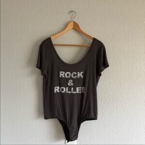 PST Grey Graphic Bodysuit Rock & Roller NWOT